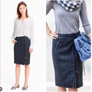 J. Crew Wool Asymmetrical Zipper Pencil Skirt Navy/Gray